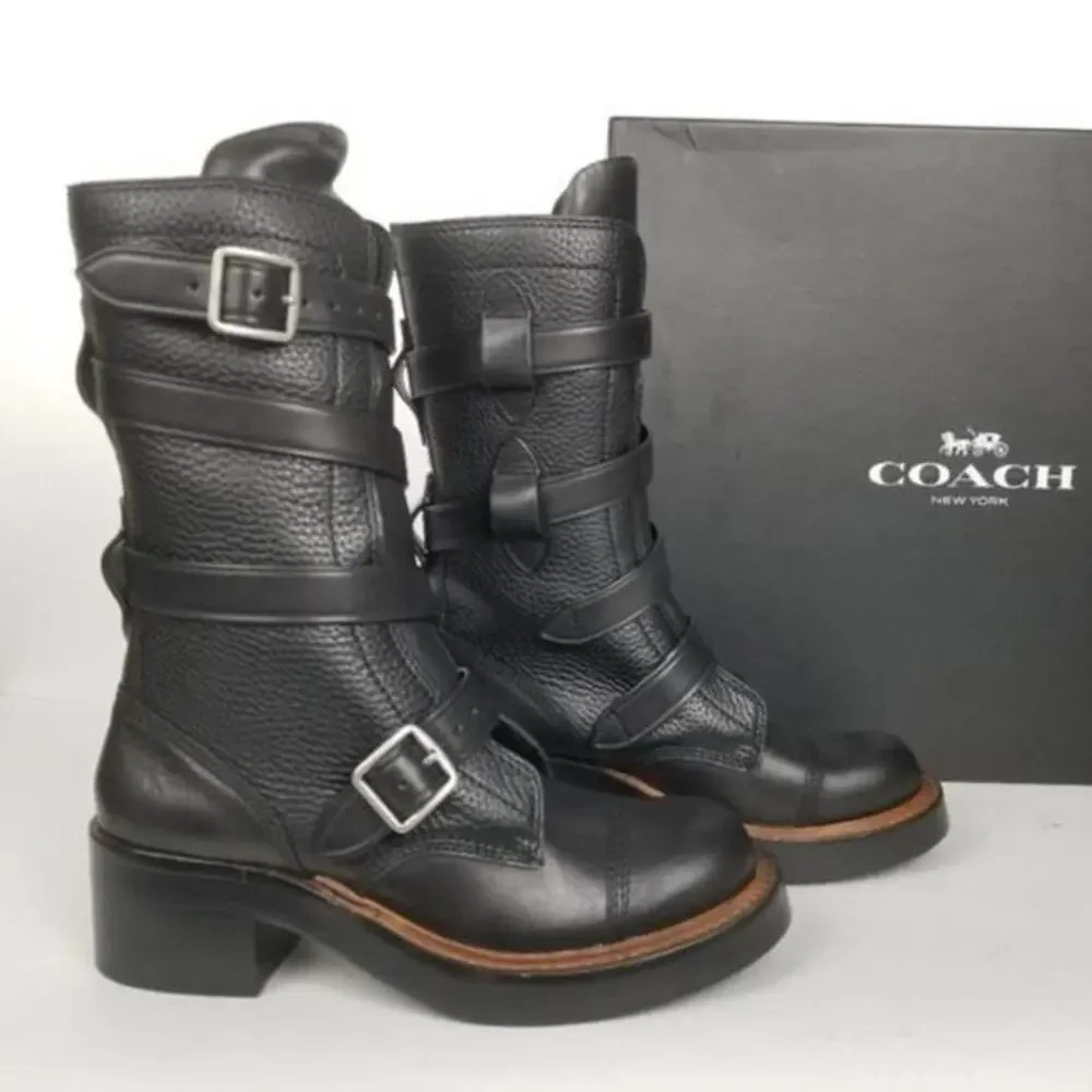COACH Moto‎ boots, black pebble leather size 5.5
